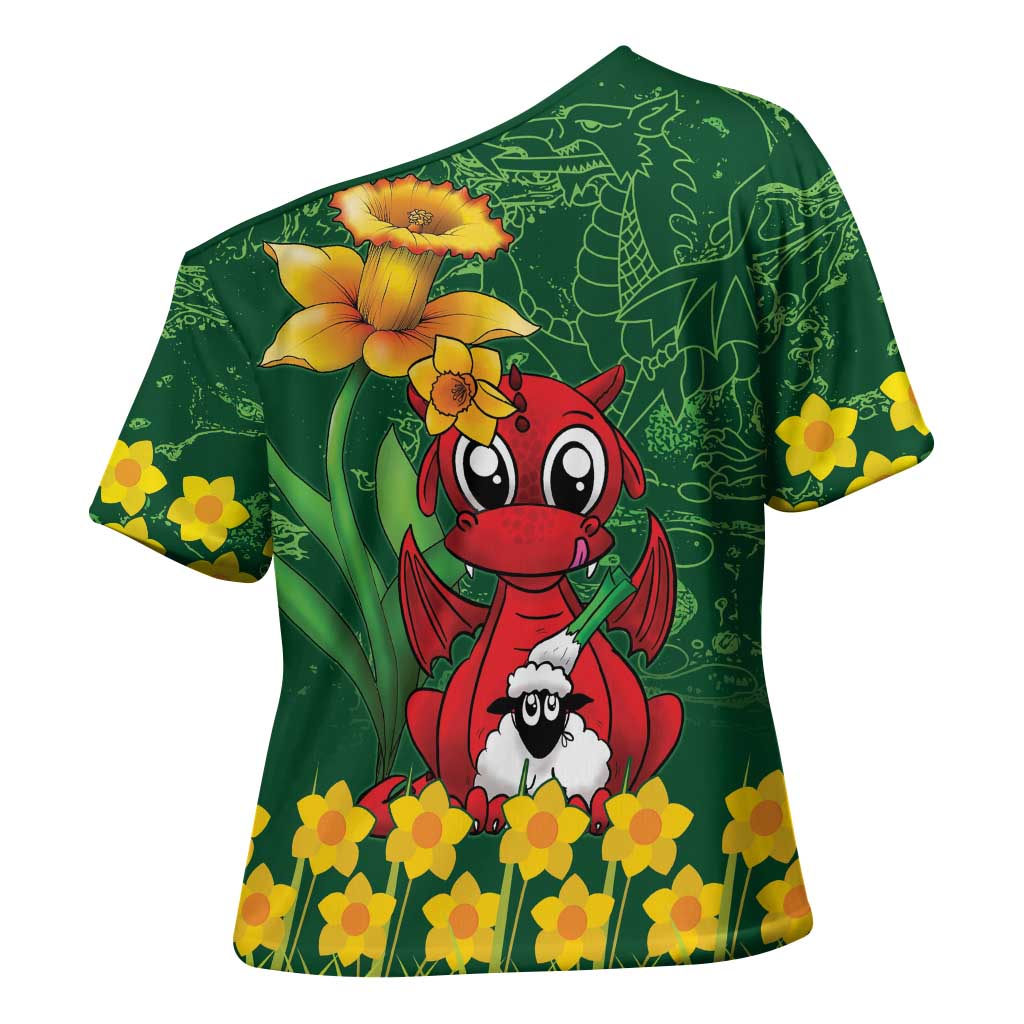 Saint David's Day Cross Shoulder Shirt Welsh Dragons Yellow Daffodils - Wonder Print Shop