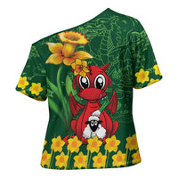 Saint David's Day Cross Shoulder Shirt Welsh Dragons Yellow Daffodils - Wonder Print Shop