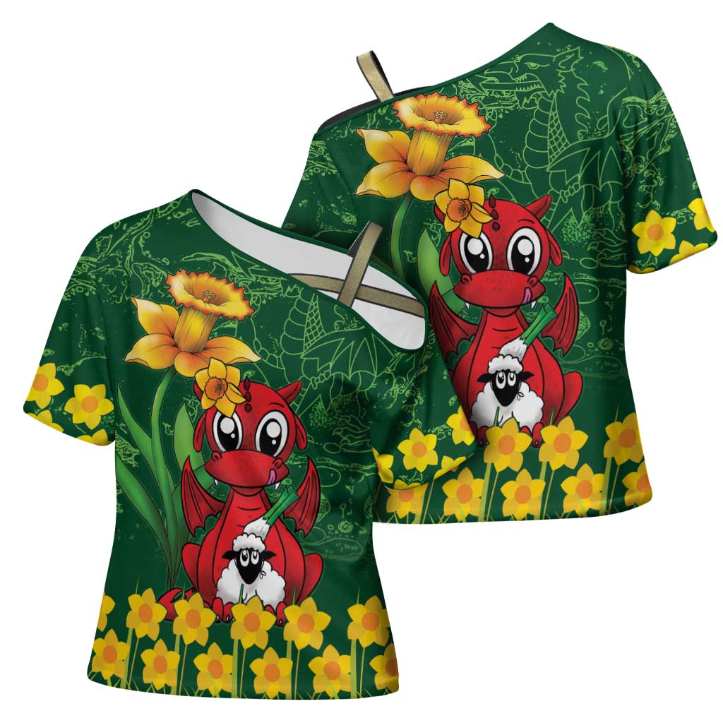 Saint David's Day Cross Shoulder Shirt Welsh Dragons Yellow Daffodils - Wonder Print Shop