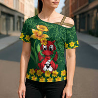 Saint David's Day Cross Shoulder Shirt Welsh Dragons Yellow Daffodils - Wonder Print Shop