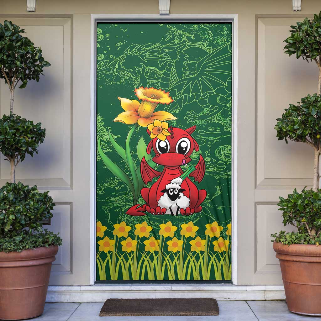 Saint David's Day Door Cover Welsh Dragons Yellow Daffodils - Wonder Print Shop