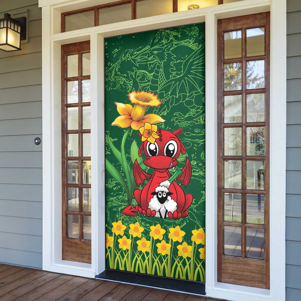 Saint David's Day Door Cover Welsh Dragons Yellow Daffodils - Wonder Print Shop