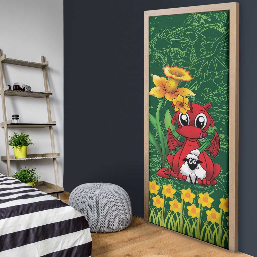 Saint David's Day Door Cover Welsh Dragons Yellow Daffodils - Wonder Print Shop