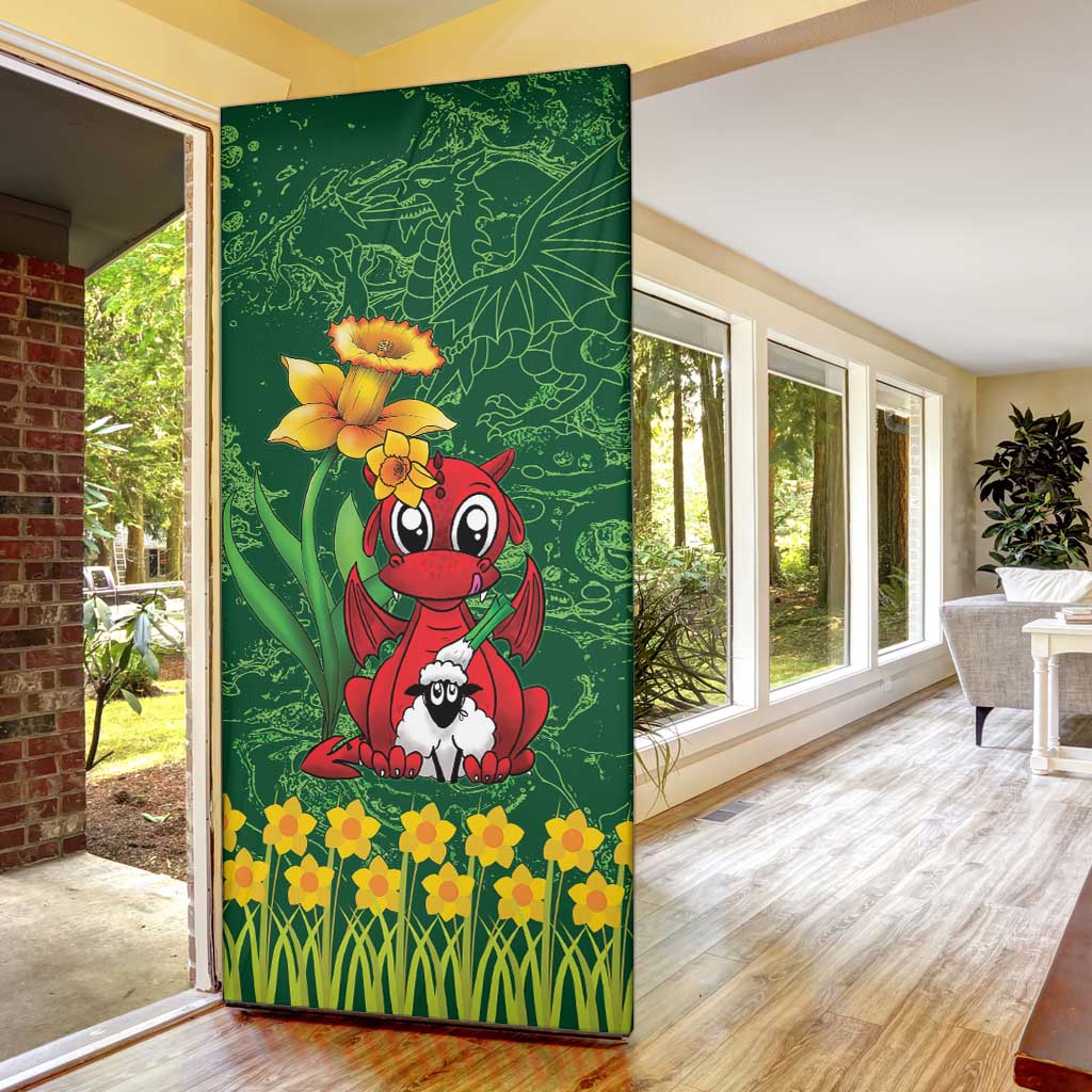 Saint David's Day Door Cover Welsh Dragons Yellow Daffodils - Wonder Print Shop