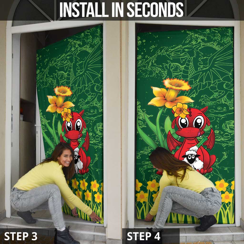 Saint David's Day Door Cover Welsh Dragons Yellow Daffodils - Wonder Print Shop