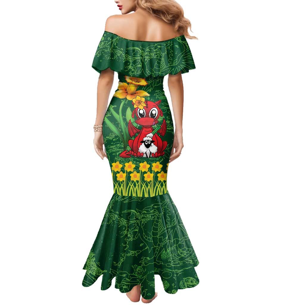 Saint David's Day Family Matching Mermaid Dress and Hawaiian Shirt Welsh Dragons Yellow Daffodils - Wonder Print Shop