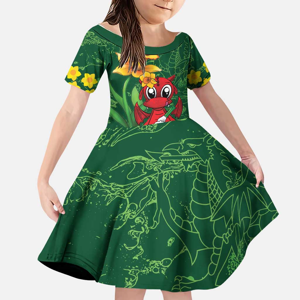 Saint David's Day Family Matching Off The Shoulder Long Sleeve Dress and Hawaiian Shirt Welsh Dragons Yellow Daffodils - Wonder Print Shop