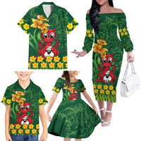 Saint David's Day Family Matching Off The Shoulder Long Sleeve Dress and Hawaiian Shirt Welsh Dragons Yellow Daffodils - Wonder Print Shop
