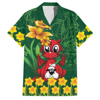 Saint David's Day Family Matching Off The Shoulder Long Sleeve Dress and Hawaiian Shirt Welsh Dragons Yellow Daffodils - Wonder Print Shop