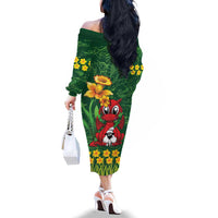 Saint David's Day Family Matching Off The Shoulder Long Sleeve Dress and Hawaiian Shirt Welsh Dragons Yellow Daffodils - Wonder Print Shop