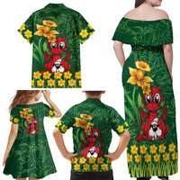 Saint David's Day Family Matching Off Shoulder Maxi Dress and Hawaiian Shirt Welsh Dragons Yellow Daffodils - Wonder Print Shop