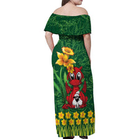 Saint David's Day Family Matching Off Shoulder Maxi Dress and Hawaiian Shirt Welsh Dragons Yellow Daffodils - Wonder Print Shop