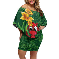 Saint David's Day Family Matching Off Shoulder Short Dress and Hawaiian Shirt Welsh Dragons Yellow Daffodils - Wonder Print Shop