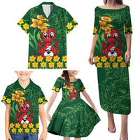 Saint David's Day Family Matching Puletasi and Hawaiian Shirt Welsh Dragons Yellow Daffodils - Wonder Print Shop