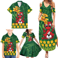 Saint David's Day Family Matching Summer Maxi Dress and Hawaiian Shirt Welsh Dragons Yellow Daffodils - Wonder Print Shop
