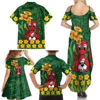 Saint David's Day Family Matching Summer Maxi Dress and Hawaiian Shirt Welsh Dragons Yellow Daffodils - Wonder Print Shop