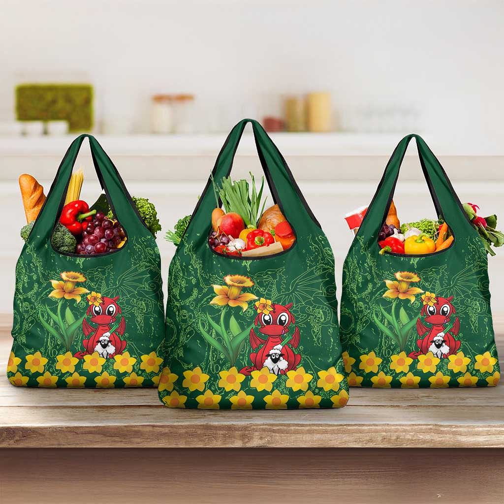 Saint David's Day Grocery Bag Welsh Dragons Yellow Daffodils - Wonder Print Shop