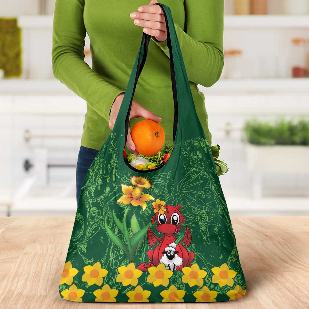 Saint David's Day Grocery Bag Welsh Dragons Yellow Daffodils - Wonder Print Shop