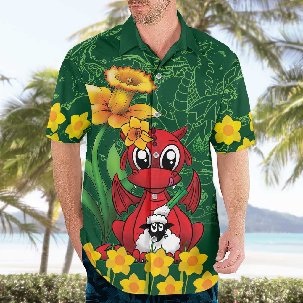 Saint David's Day Hawaiian Shirt Welsh Dragons Yellow Daffodils - Wonder Print Shop