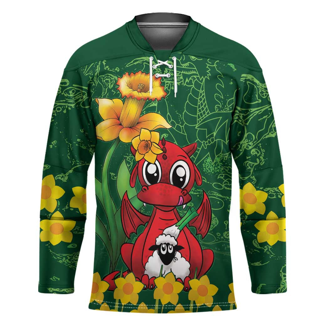 Saint David's Day Hockey Jersey Welsh Dragons Yellow Daffodils - Wonder Print Shop