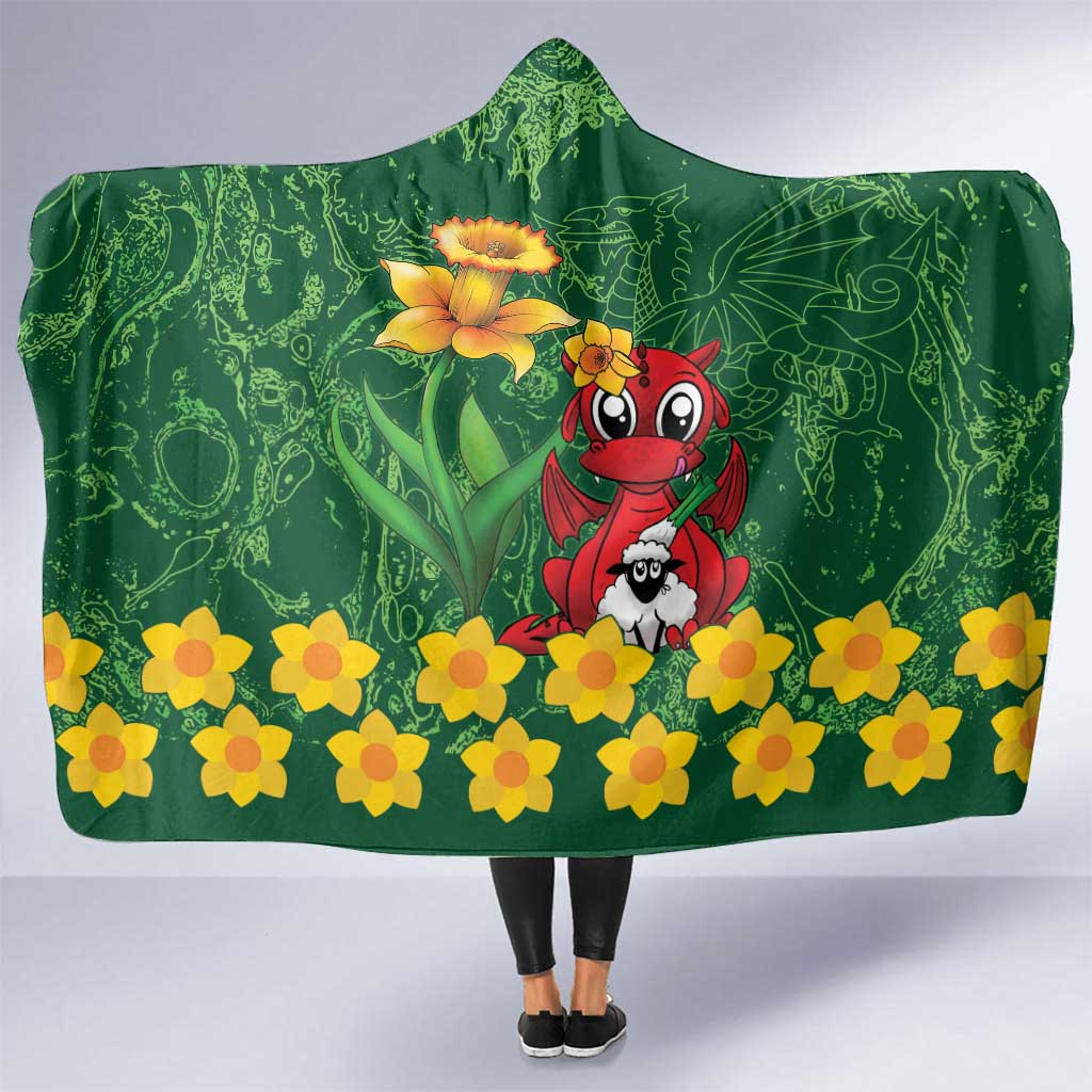 Saint David's Day Hooded Blanket Welsh Dragons Yellow Daffodils - Wonder Print Shop