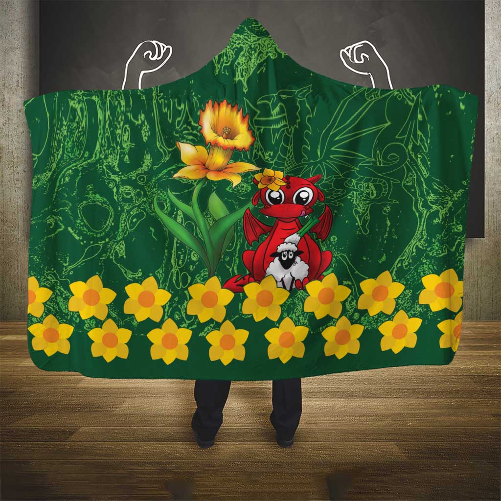 Saint David's Day Hooded Blanket Welsh Dragons Yellow Daffodils - Wonder Print Shop
