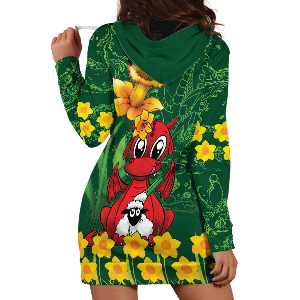 Saint David's Day Hoodie Dress Welsh Dragons Yellow Daffodils - Wonder Print Shop