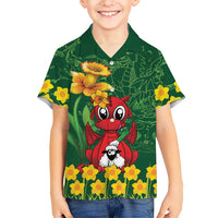 Saint David's Day Kid Hawaiian Shirt Welsh Dragons Yellow Daffodils - Wonder Print Shop