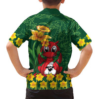 Saint David's Day Kid Hawaiian Shirt Welsh Dragons Yellow Daffodils - Wonder Print Shop