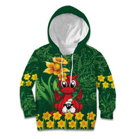 Saint David's Day Kid Hoodie Welsh Dragons Yellow Daffodils - Wonder Print Shop