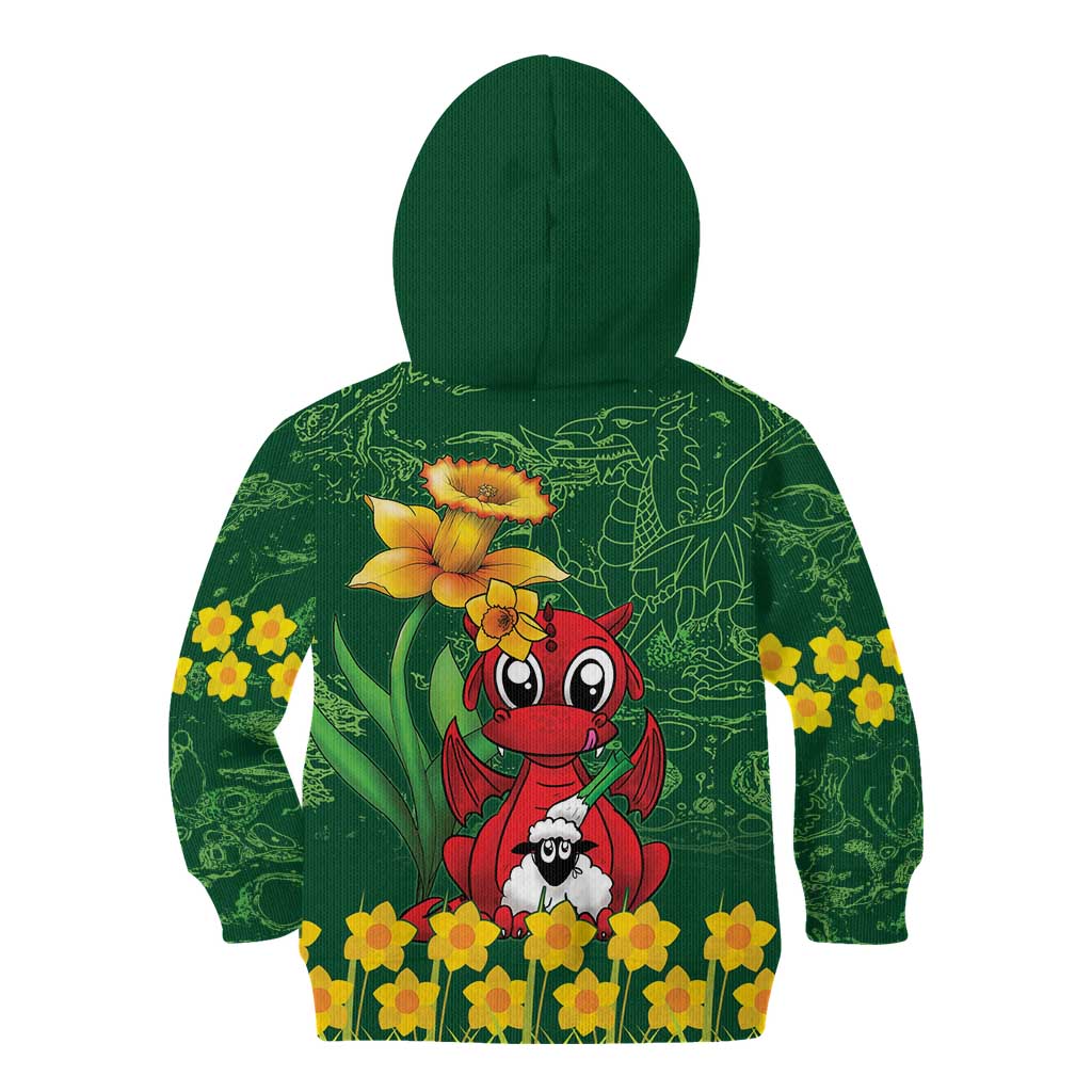 Saint David's Day Kid Hoodie Welsh Dragons Yellow Daffodils - Wonder Print Shop