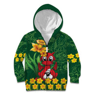 Saint David's Day Kid Hoodie Welsh Dragons Yellow Daffodils - Wonder Print Shop