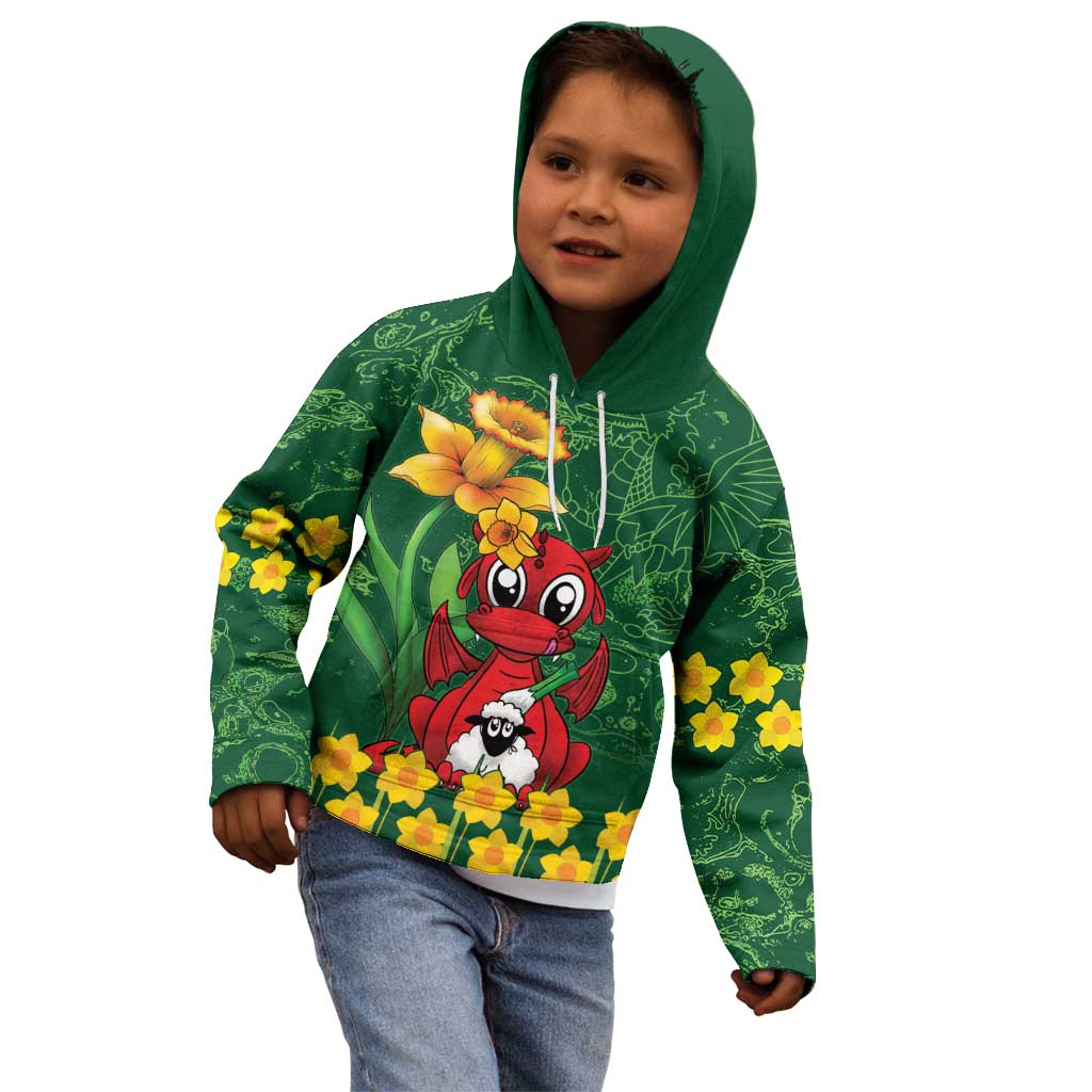 Saint David's Day Kid Hoodie Welsh Dragons Yellow Daffodils - Wonder Print Shop