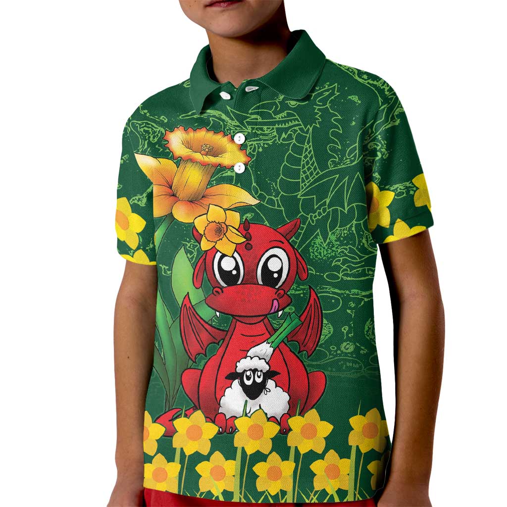 Saint David's Day Kid Polo Shirt Welsh Dragons Yellow Daffodils - Wonder Print Shop