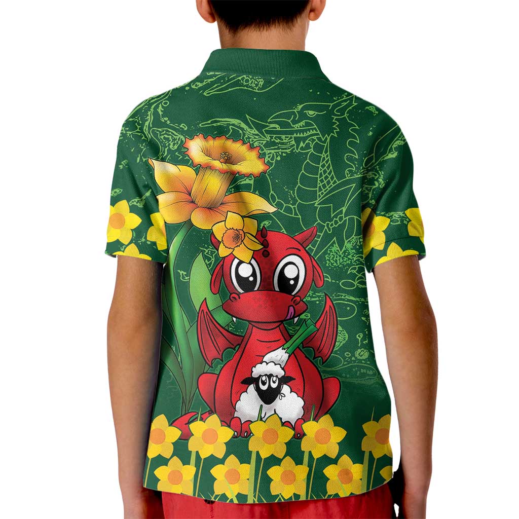 Saint David's Day Kid Polo Shirt Welsh Dragons Yellow Daffodils - Wonder Print Shop