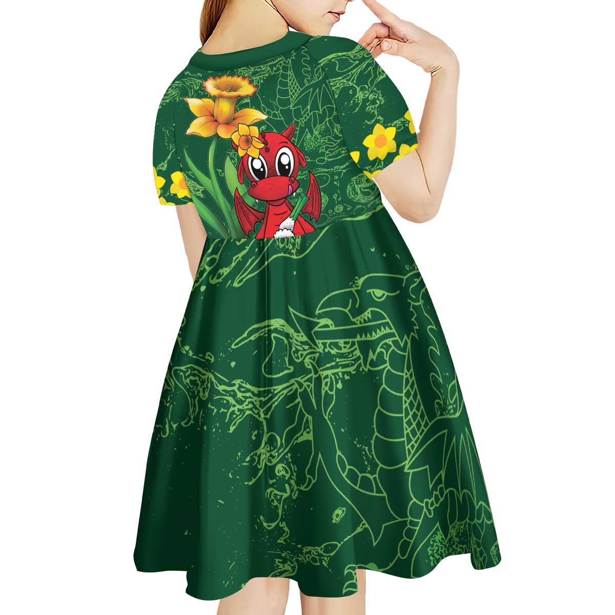 Saint David's Day Kid Short Sleeve Dress Welsh Dragons Yellow Daffodils - Wonder Print Shop