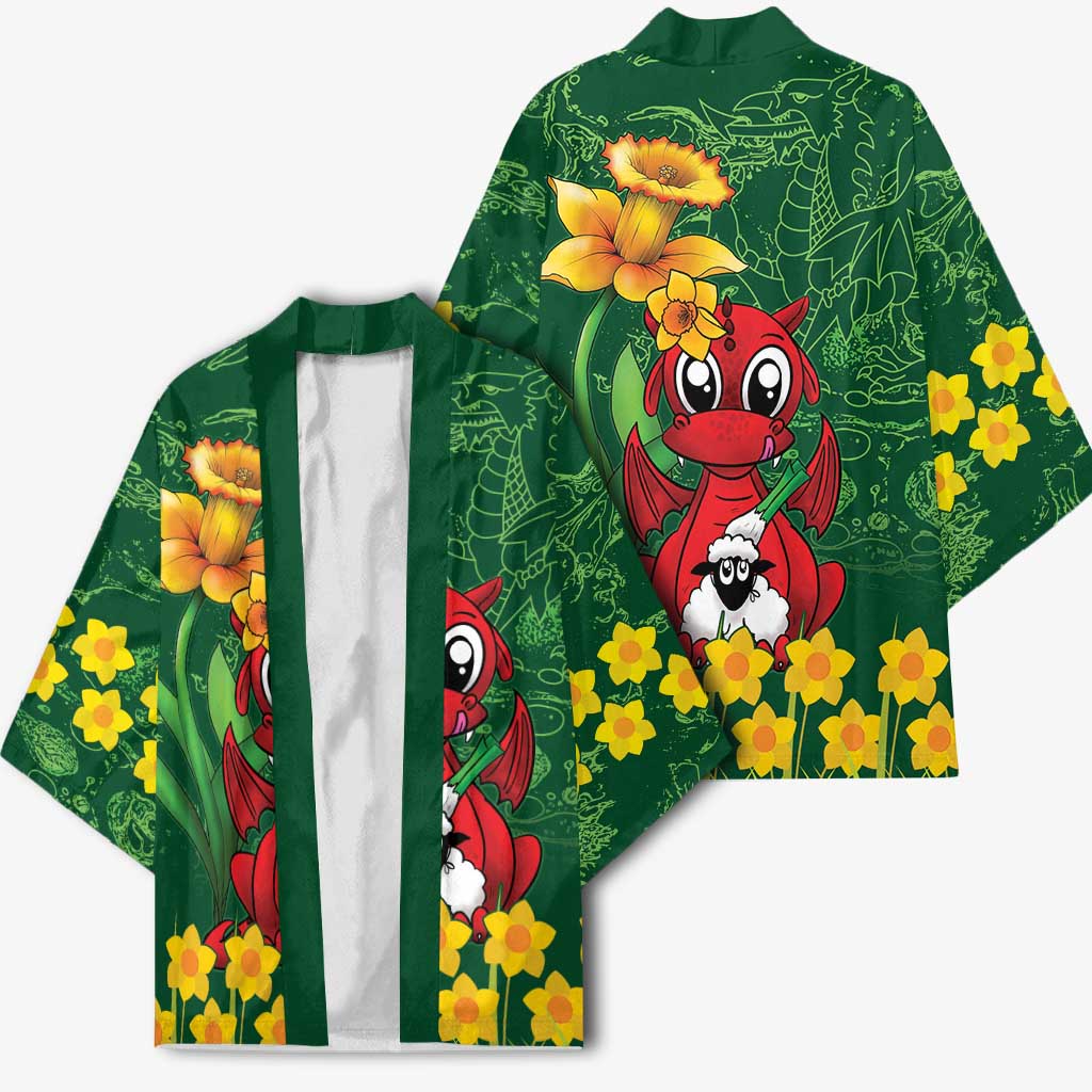 Saint David's Day Kimono Welsh Dragons Yellow Daffodils - Wonder Print Shop