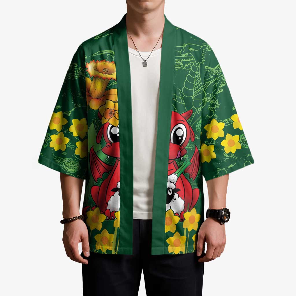 Saint David's Day Kimono Welsh Dragons Yellow Daffodils - Wonder Print Shop