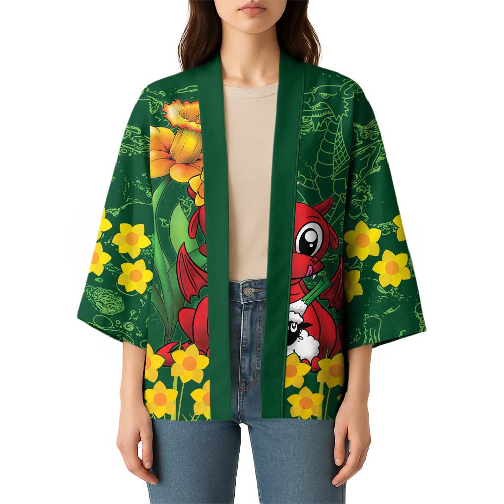 Saint David's Day Kimono Welsh Dragons Yellow Daffodils - Wonder Print Shop
