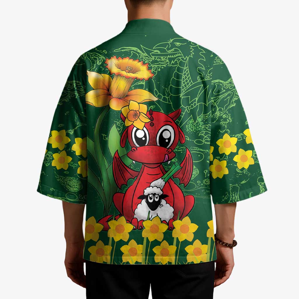 Saint David's Day Kimono Welsh Dragons Yellow Daffodils - Wonder Print Shop
