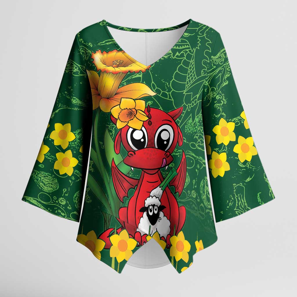 Saint David's Day Kimono Sleeve Blouse Welsh Dragons Yellow Daffodils - Wonder Print Shop