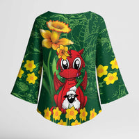 Saint David's Day Kimono Sleeve Blouse Welsh Dragons Yellow Daffodils - Wonder Print Shop