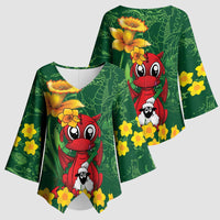 Saint David's Day Kimono Sleeve Blouse Welsh Dragons Yellow Daffodils - Wonder Print Shop