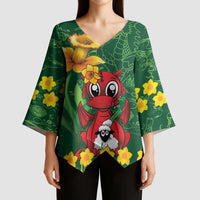 Saint David's Day Kimono Sleeve Blouse Welsh Dragons Yellow Daffodils - Wonder Print Shop