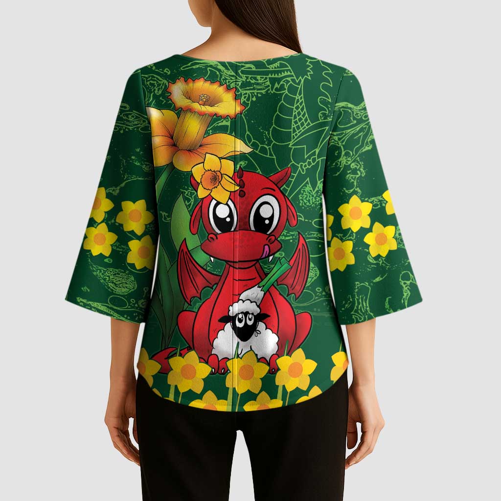 Saint David's Day Kimono Sleeve Blouse Welsh Dragons Yellow Daffodils - Wonder Print Shop