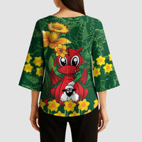 Saint David's Day Kimono Sleeve Blouse Welsh Dragons Yellow Daffodils - Wonder Print Shop