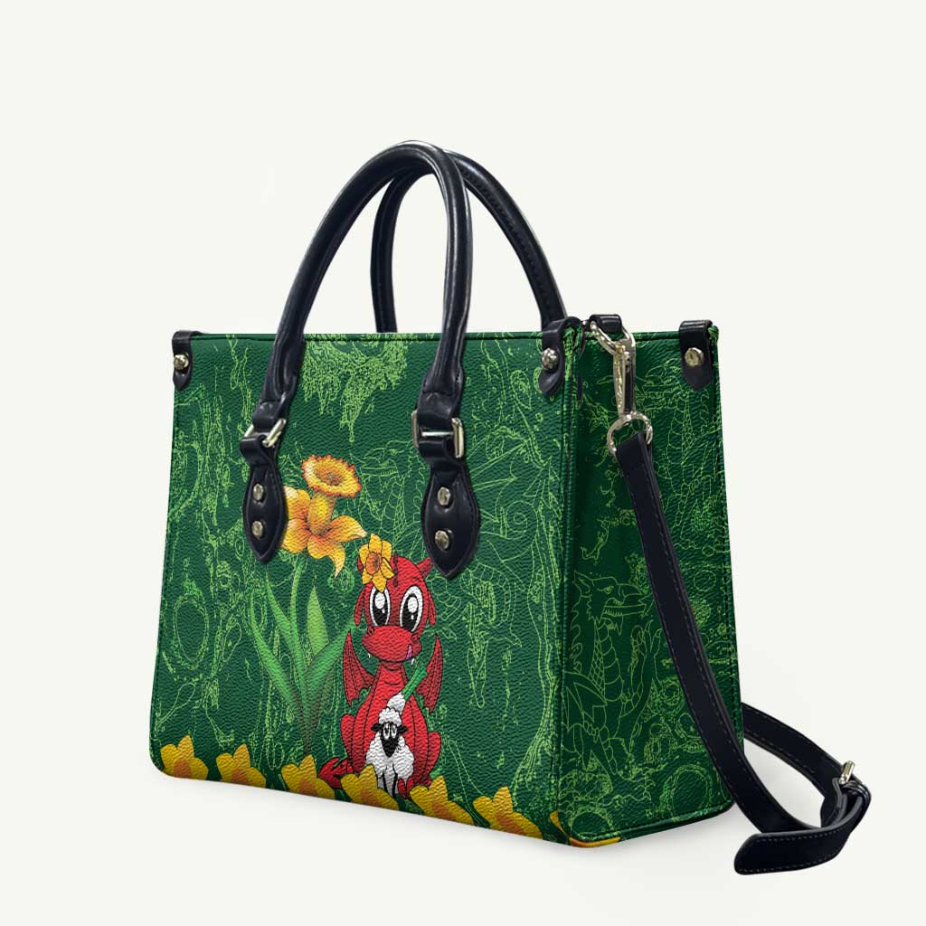 Saint David's Day Leather Bag Welsh Dragons Yellow Daffodils - Wonder Print Shop