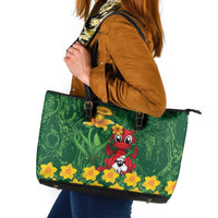 Saint David's Day Leather Tote Bag Welsh Dragons Yellow Daffodils - Wonder Print Shop