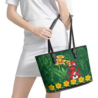Saint David's Day Leather Tote Bag Welsh Dragons Yellow Daffodils - Wonder Print Shop