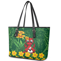 Saint David's Day Leather Tote Bag Welsh Dragons Yellow Daffodils - Wonder Print Shop